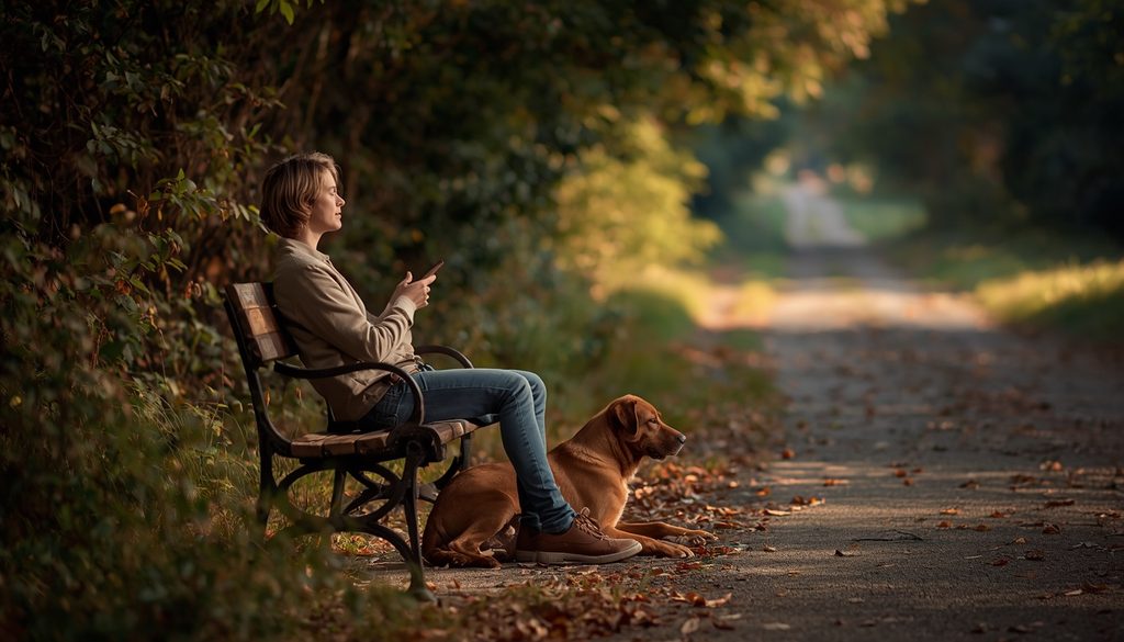 Dog owner relaxing outdoors while reading the CanineBase dog blog