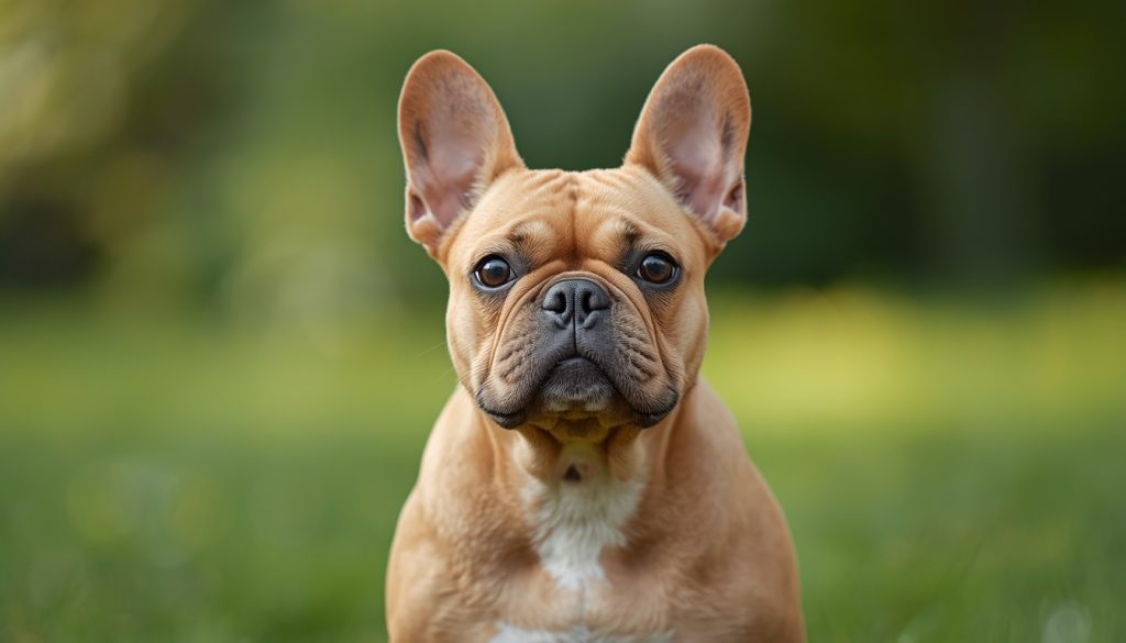 French Bulldog sitting outdoors looking at the camera