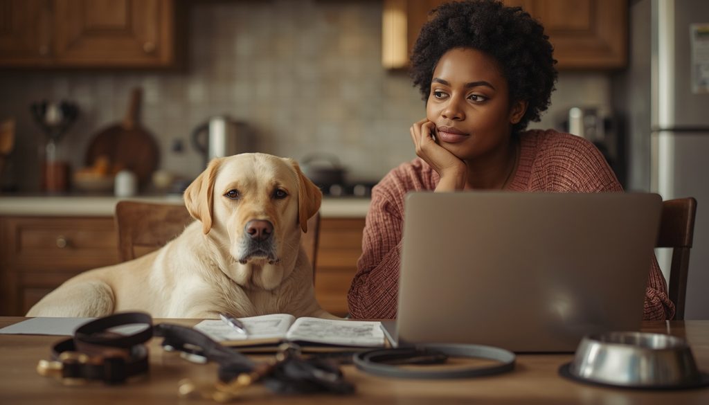 Prospective dog owner considering everyday life with a Labrador Retriever at home